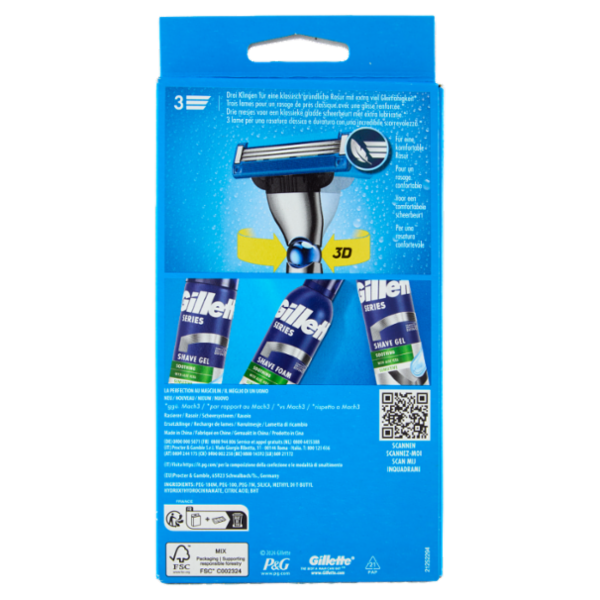 Gillette Rasoio Uomo Mach3 Turbo A 3 Lame, 1 Manico + 3 Lamette Barba