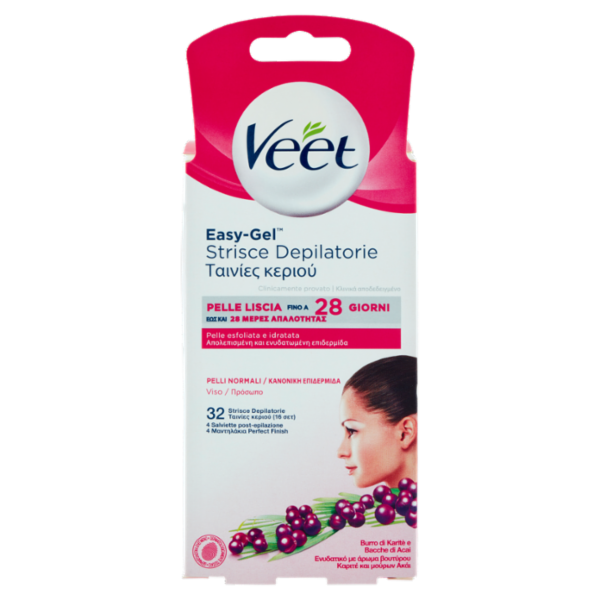 Veet Strisce Depilatorie Donna per il Viso, Pelli Normali, 32 pezzi