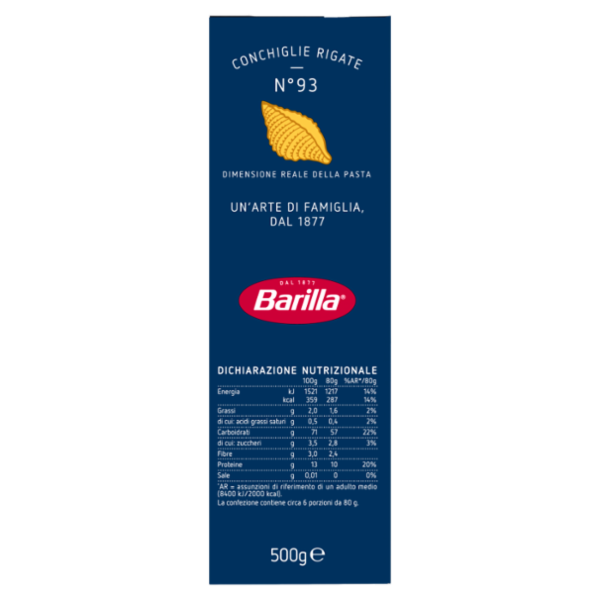 Barilla Pasta Conchiglie Rigate n.93 500g