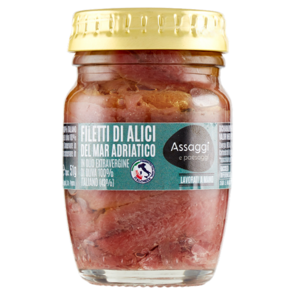 Assaggi e paesaggi Filetti Alici Mar Adriatico in Olio Extravergine Oliva 100% Italiano (43%) 90 g