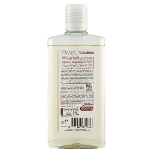 Omia Laboratori Ecobio Fisio Shampoo ecobiologico olio di macadamia Riparatore 200 ml