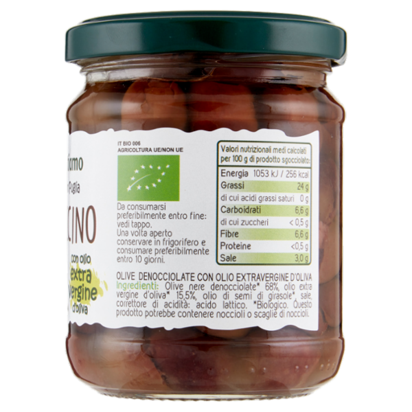 Bio Gustiamo Olive Leccino denocciolate con olio extra vergine d'oliva 190 g