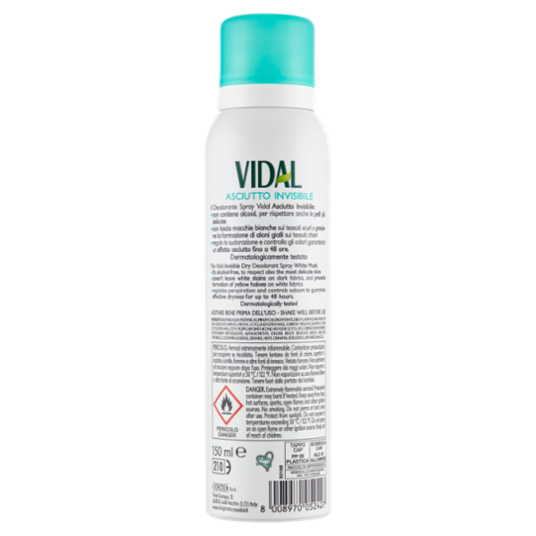 Vidal Asciutto Invisibile Muschio Bianco Deo Spray 48h 150 ml