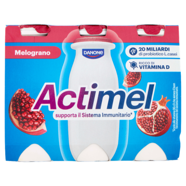 ACTIMEL, Yogurt da Bere con Vit B6 e D per il Sistema Immunitario, gusto Melograno, 6X100G
