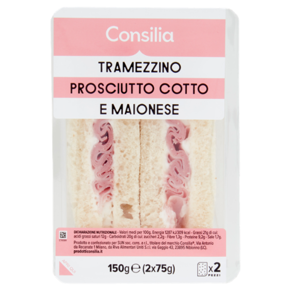 Consilia Tramezzini Farciti Prosciutto Cotto e Maionese 2x75 g