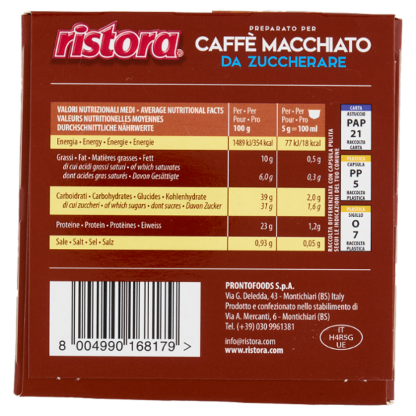 ristora Caffè Macchiato da Zuccherare Capsule Compatibili con Macchine Nescafè Dolce Gusto 10 x 5 g