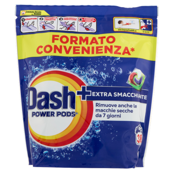 Dash Power Pods Detersivo Lavatrice In Capsule, Azione Extra-Smacchiante, 38 Lavaggi 885,4 g