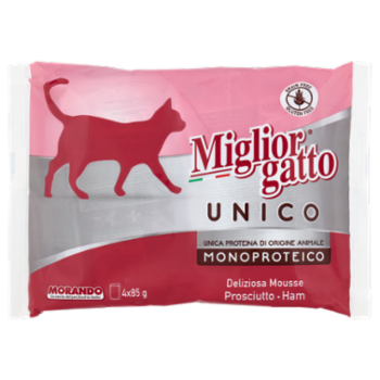 Migliorgatto Unico Monoproteico Deliziosa Mousse Prosciutto 4 x 85 g