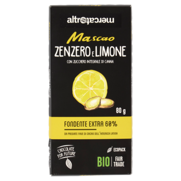 altromercato Bio Mascao Zenzero e Limone Fondente Extra 60% 80 g