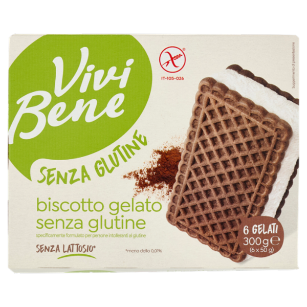 Vivi Bene Senza Glutine 6 Biscotti Ripieni di Gelato Senza Glutine 300 g