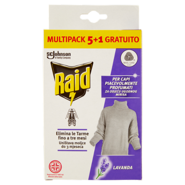 Raid Anti Tarme Gel Vestiti, Confezione da 6 Pezzi alla Lavanda, Protegge per l'Intera Stagione 6x3g