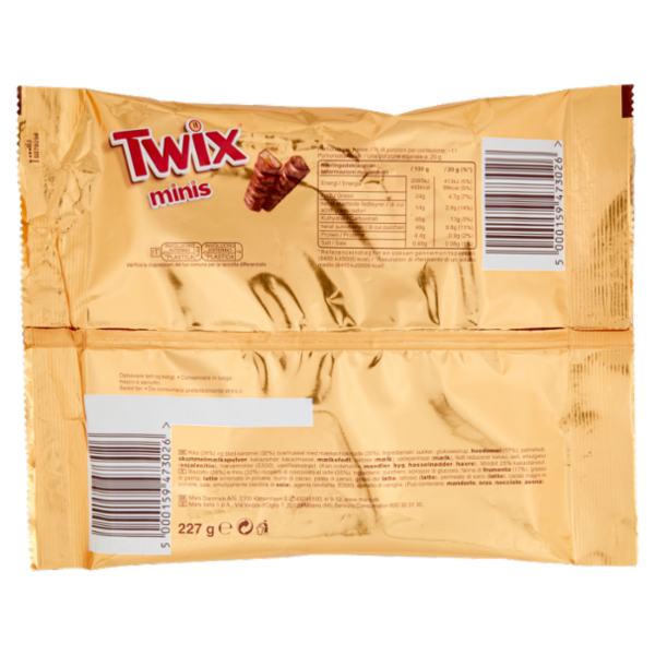 Twix Minis Snack Cioccolatini al Latte, Biscotto e Caramello 227 g