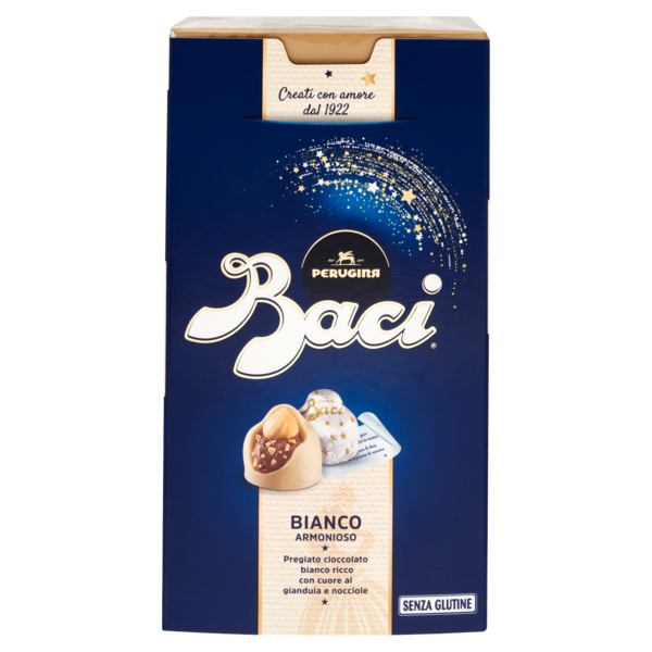 BACI PERUGINA Bianco Cioccolatini ripieni al gianduia e nocciola intera scatola 200g
