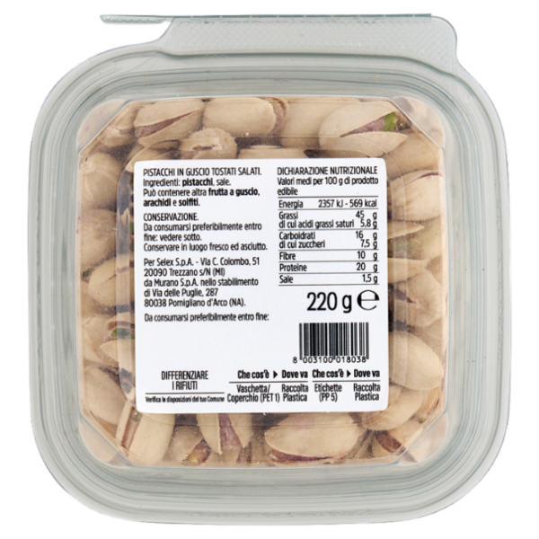 Selex Frutta Secca Pistacchi Tostati e Salati 220 g