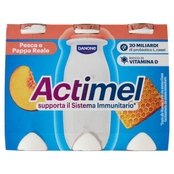 ACTIMEL, Yogurt da Bere con Vit B6 e D per il Sistema Immunitario, gusto Pesca e Pappa reale, 6X100G