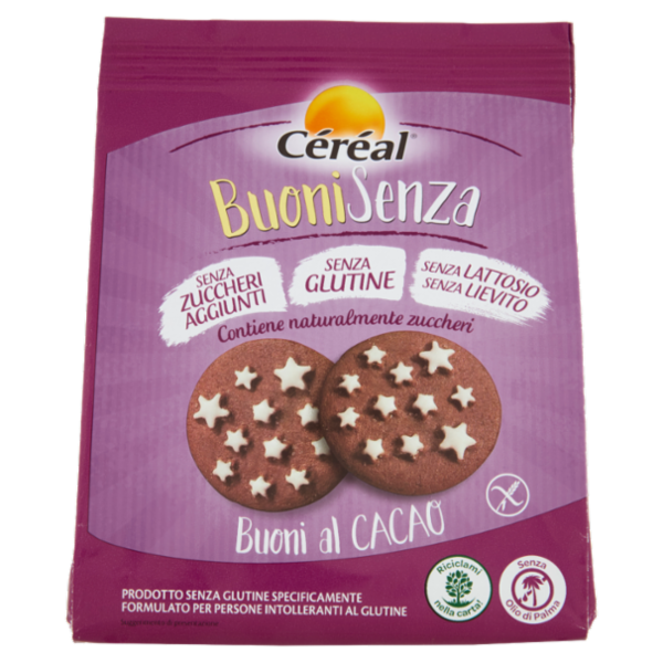 Céréal BuoniSenza Buoni al Cacao, biscotti senza glutine, lievito e zuccheri aggiunti - 200 g