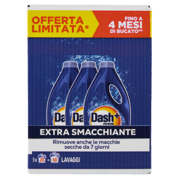 Dash Power Detersivo Liquido Lavatrice, Azione Extra-Smacchiante, 3x20 Lavaggi=60 Lavaggi 3x900ml