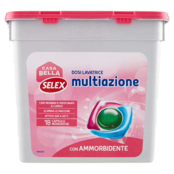 Selex Casa Bella Detersivo Lavatrice Liquido Conc. con Ammorbidente 18 Capsule Idrosolubili 378 ml