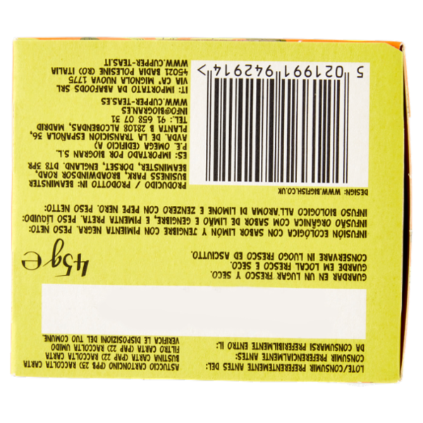 CUPPER Happy Mondays Infuso Bio con Limone, Zenzero e Pepe Nero, Tisana Speziata, 20 Bustine 45 g