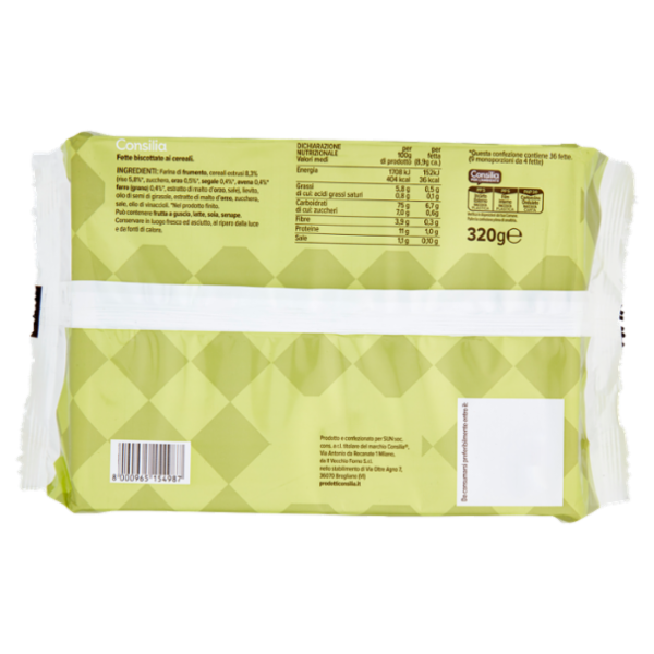 Consilia Fette Biscottate ai Cereali in Confezioni Salvafreschezza 9x4 fette 320 g
