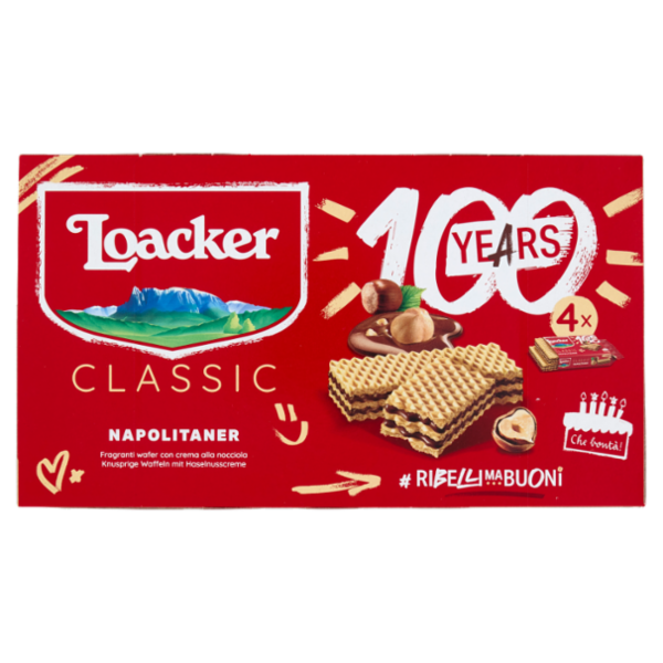 Loacker Classic Napolitaner Wafer con crema alle Nocciole 100% Italiane Wafers 45gx4