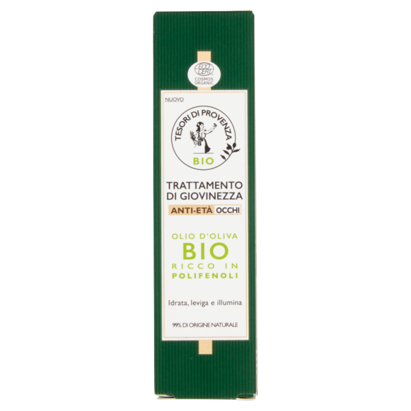 Tesori di Provenza Contorno Occhi Anti-età, con Olio d'Oliva Biologico, Ricco in Polifenoli, 15 ml