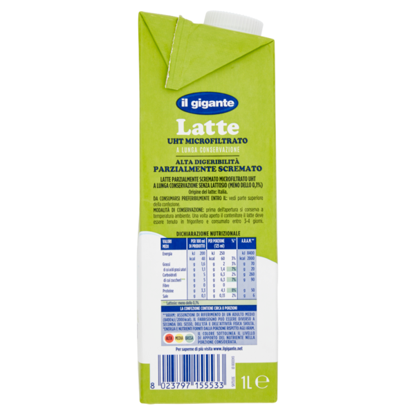 IL GIGANTE Latte UHT Microfiltrato a Lunga Conservazione Alta Digeribilità Senza Lattosio 1 L