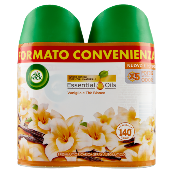 Air Wick Freshmatic Ricarica Bipacco Vaniglia e Thè Bianco Profumatore per ambiente 2 x 250 ml