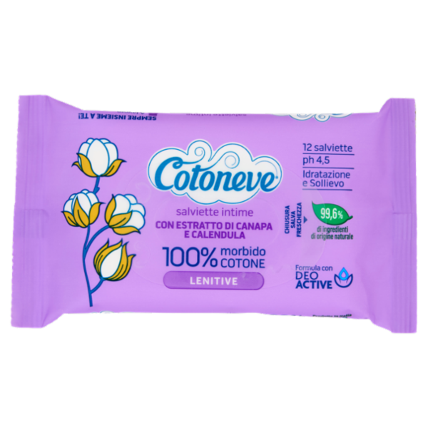 Cotoneve salviette intime con Estratto di Canapa e Calendula Lenitive 12 pz