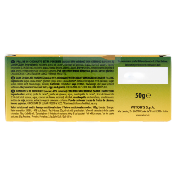 Witor's il Boero Limoncello Cioccolato Extra Fondente con Liquore al Limoncello 50 g