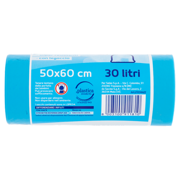 Selex Casa Bella Sacchi Pattumiera Blu con Legaccio Cm 50X60 20 pezzi