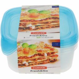 Curver Set 3 Contenitori Quadrati Fresh & Go 0,8L