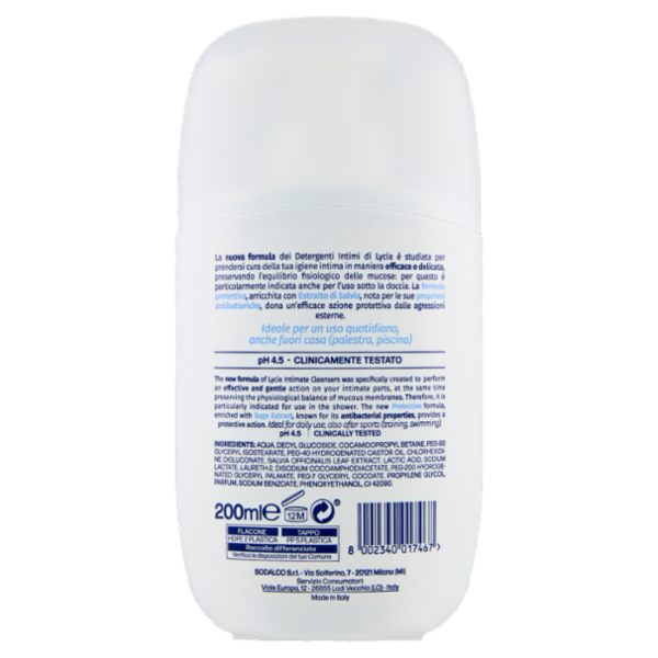 Lycia detergente intimo formula protettiva pH 4.5 con Antibatterico Naturale 200 ml