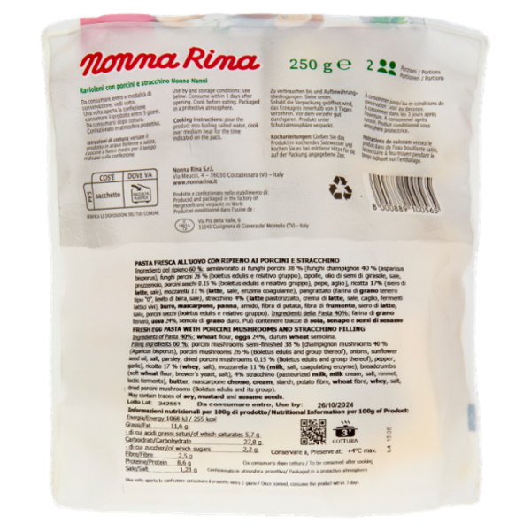 Nonna Rina Ravioloni con Porcini e stracchino Nonno Nanni 250 g