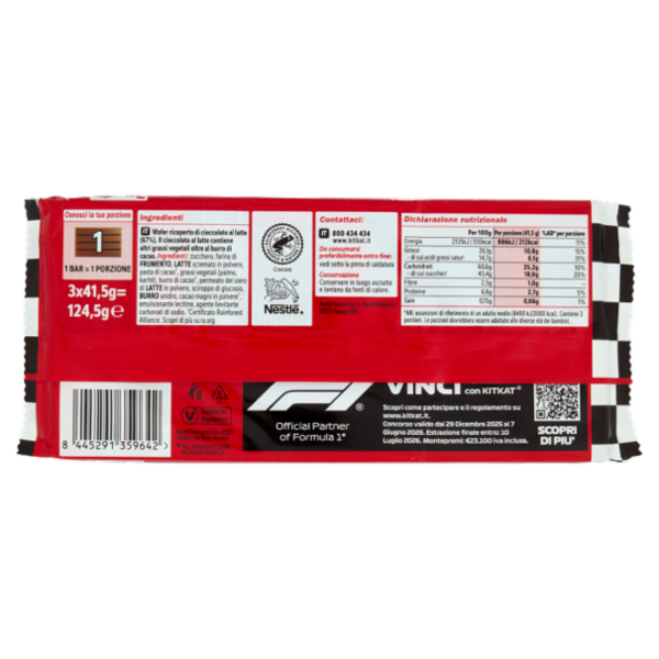 KITKAT Classic Wafer ricoperto di Cioccolato al Latte 3 Snack da 41,5g