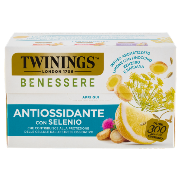 Twinings Benessere Antiossidante Tisana aromatizzata Limone con Finocchio e Zenzero 18 filtri 36 g