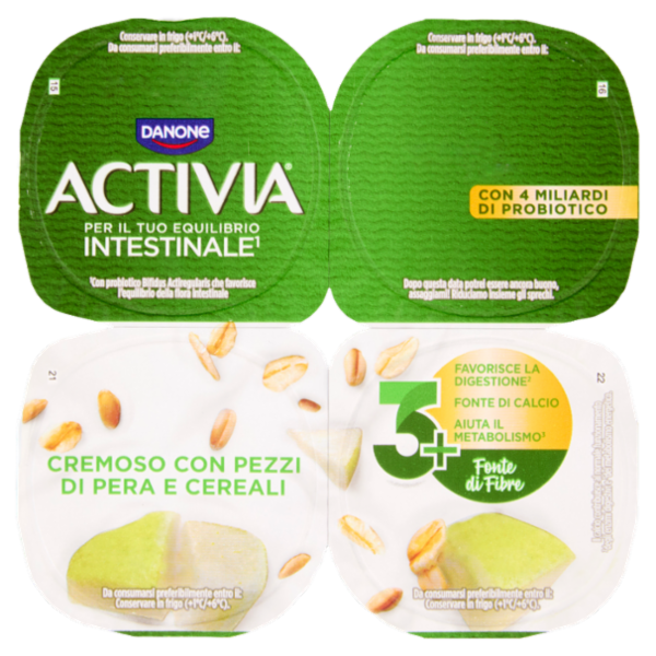 ACTIVIA Fibre Yogurt con Probiotico Bifidus, gusto Pere e Cereali, 4x125g