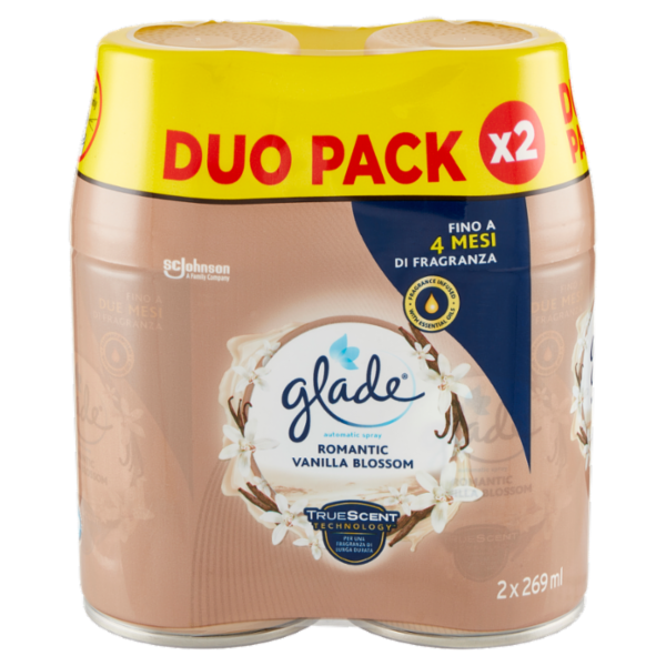 Glade Automatic Spray Ricarica, Profumatore per Ambienti, Fragranza Romantic Vanilla Blossom 2x269ml