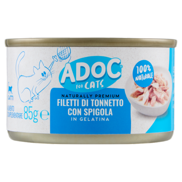 ADoC For Cats Naturally Premium Filetti di Tonnetto con Spigola in Gelatina 85 g