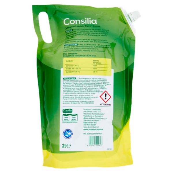Consilia Detersivo per Stoviglie Limone Ricarica 2 L