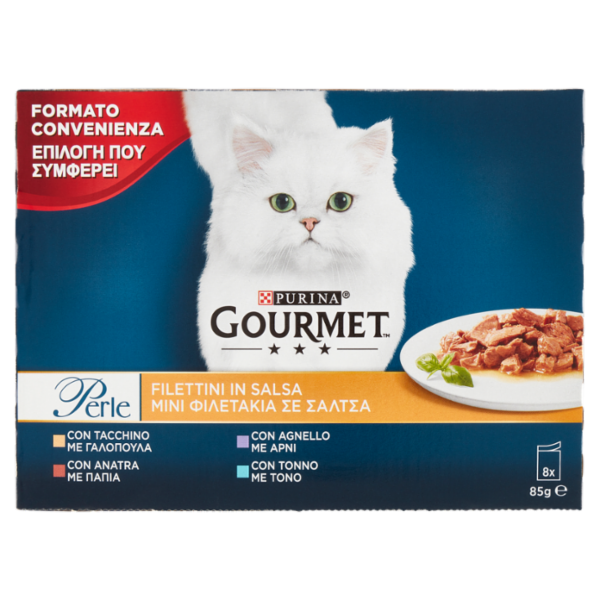PURINA GOURMET Perle Filettini in Salsa Tacchino / Anatra / Agnello / Tonno 8 x 85 g