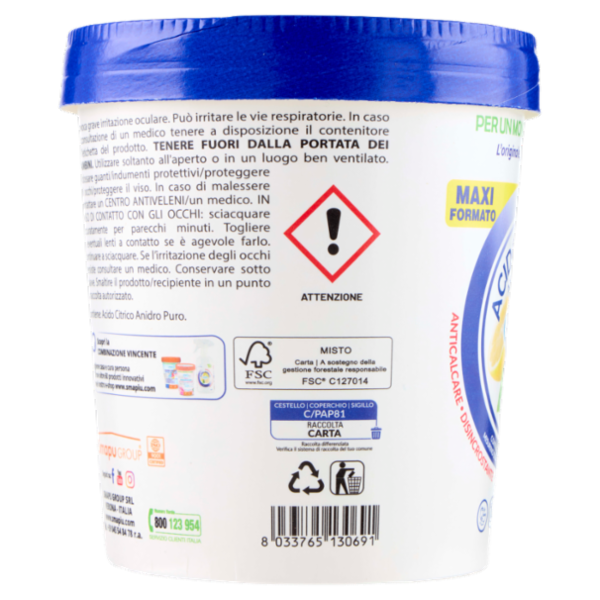 Smapiù Acido Citrico Anidro Puro 720 g