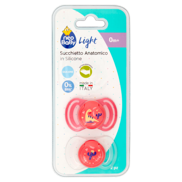 neo Baby Light Succhietto Anatomico in Silicone 0m+ Dino Rosa 2 pz