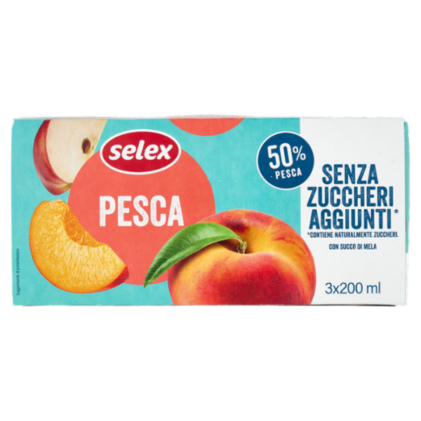 Selex Succo e Polpa di Pesca con Mela senza Zuccheri Aggiunti 3x200 ml