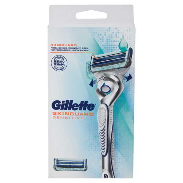 Gillette Rasoio da Uomo SkinGuard Sensitive con Aloe Manico Flexball+Lamette di Ricambio,2 Ricariche