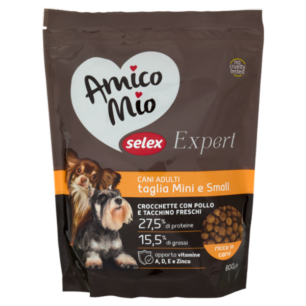 Selex Amico Mio Expert Cane Adulto di Taglia Mini/Small Crocchette con Pollo e Tacchino Freschi 800g