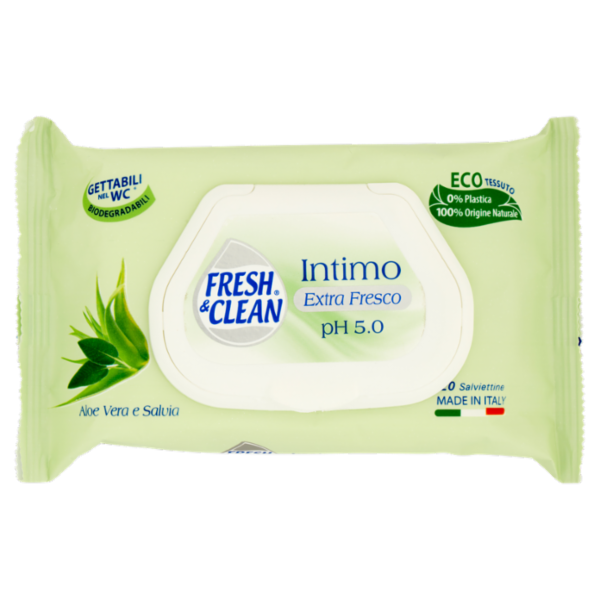 Fresh & Clean Intimo Extra Fresco pH 5.0 Salviettine Aloe Vera e Salvia 20 pz