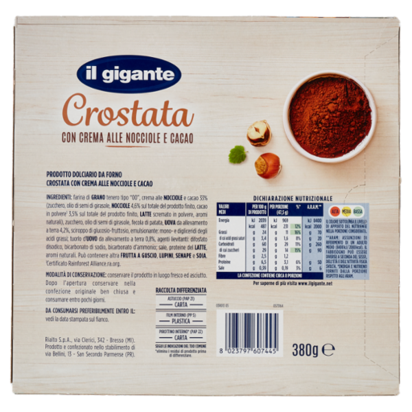 IL GIGANTE Crostata con Crema alle Nocciole e Cacao 380 g