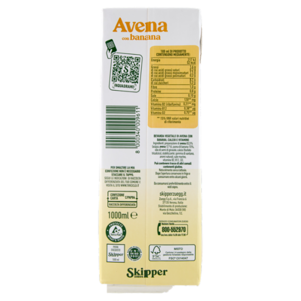 Zuegg Skipper bevanda vegetale di Avena con banana 1000 ml