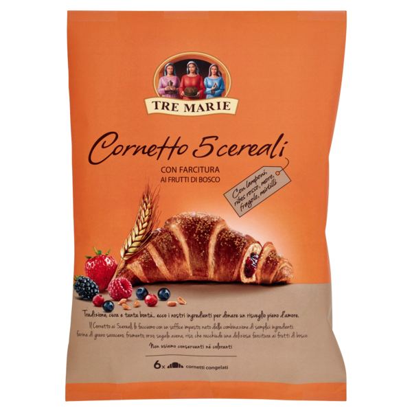 Tre Marie Cornetto 5 cereali con Farcitura ai Frutti di Bosco 6 x 65 g